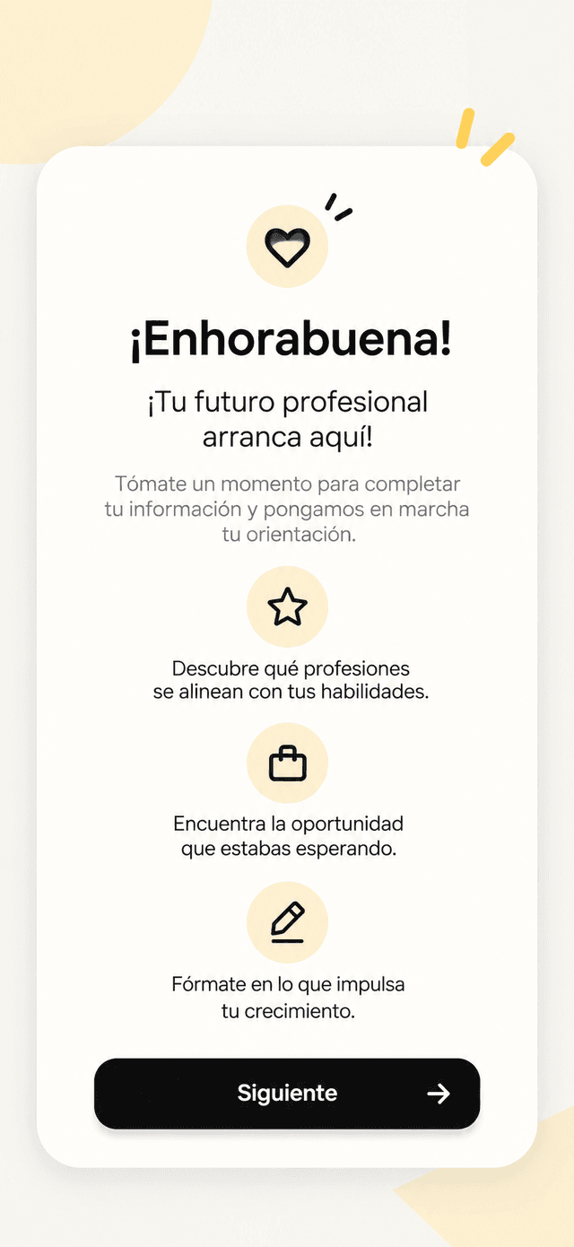 Onboarding prototype screen 3 of 6: welcome (in Spanish)