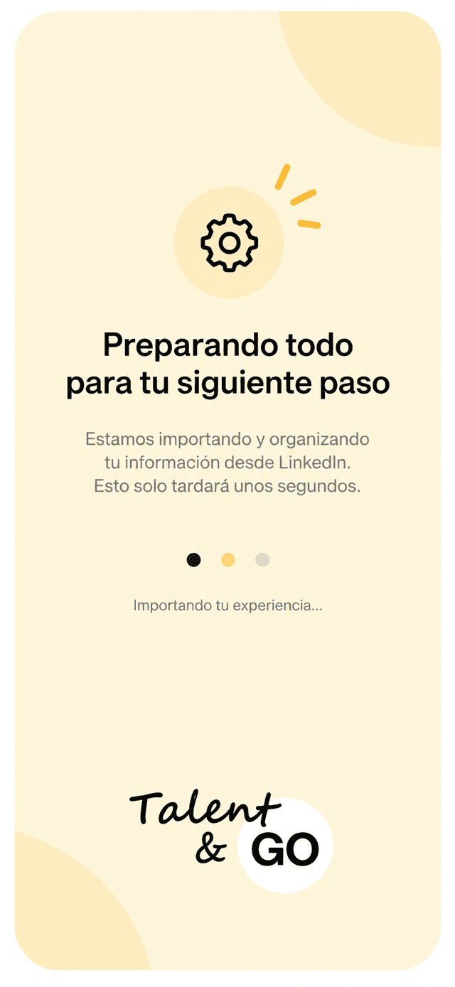 Onboarding prototype screen 5 of 6: LinkedIn import (in Spanish)