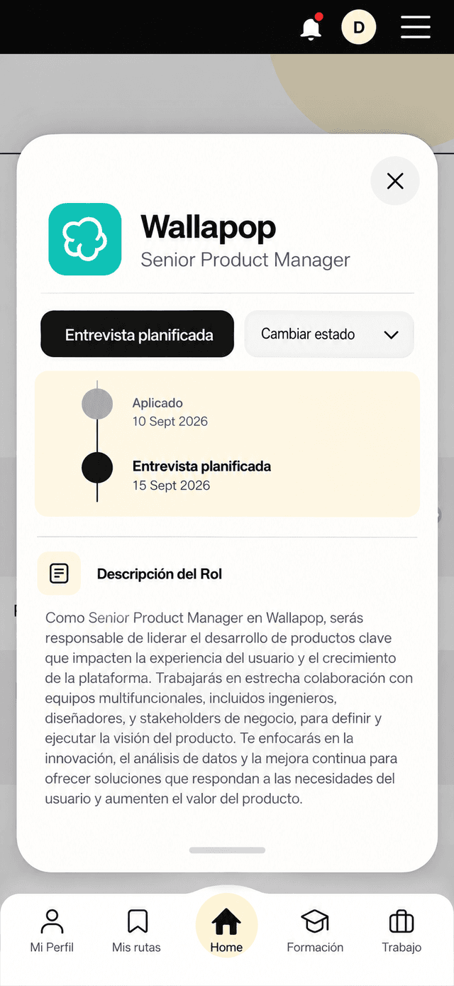 Applications prototype screen 3 of 4: application detail (in Spanish)